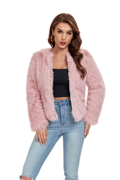 ly1390 Pink Winter Coats Fleece Cropped Jacket