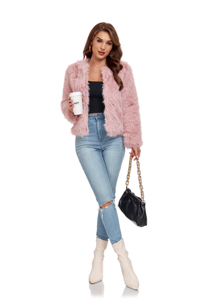 ly1390 Pink Winter Coats Fleece Cropped Jacket