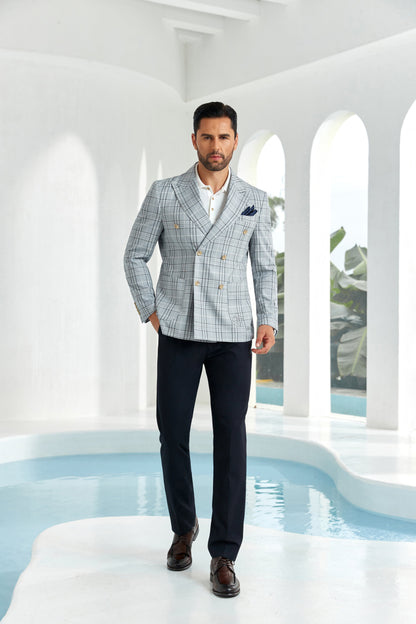 ly1096 Light Grey Casual Men's Double Breasted Blazer