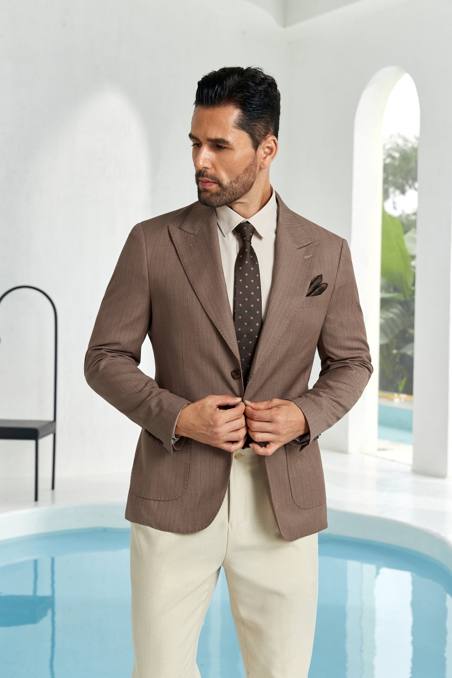 ly1099 Brown Casual Men's Two Button Blazer