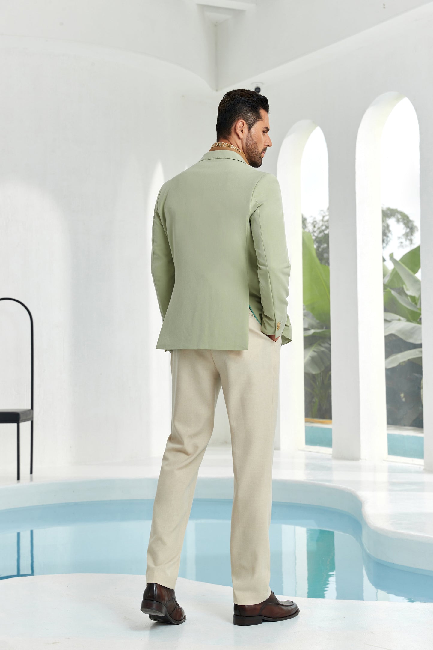 ly1050 Green Solid Color Men's Two Button Blazer