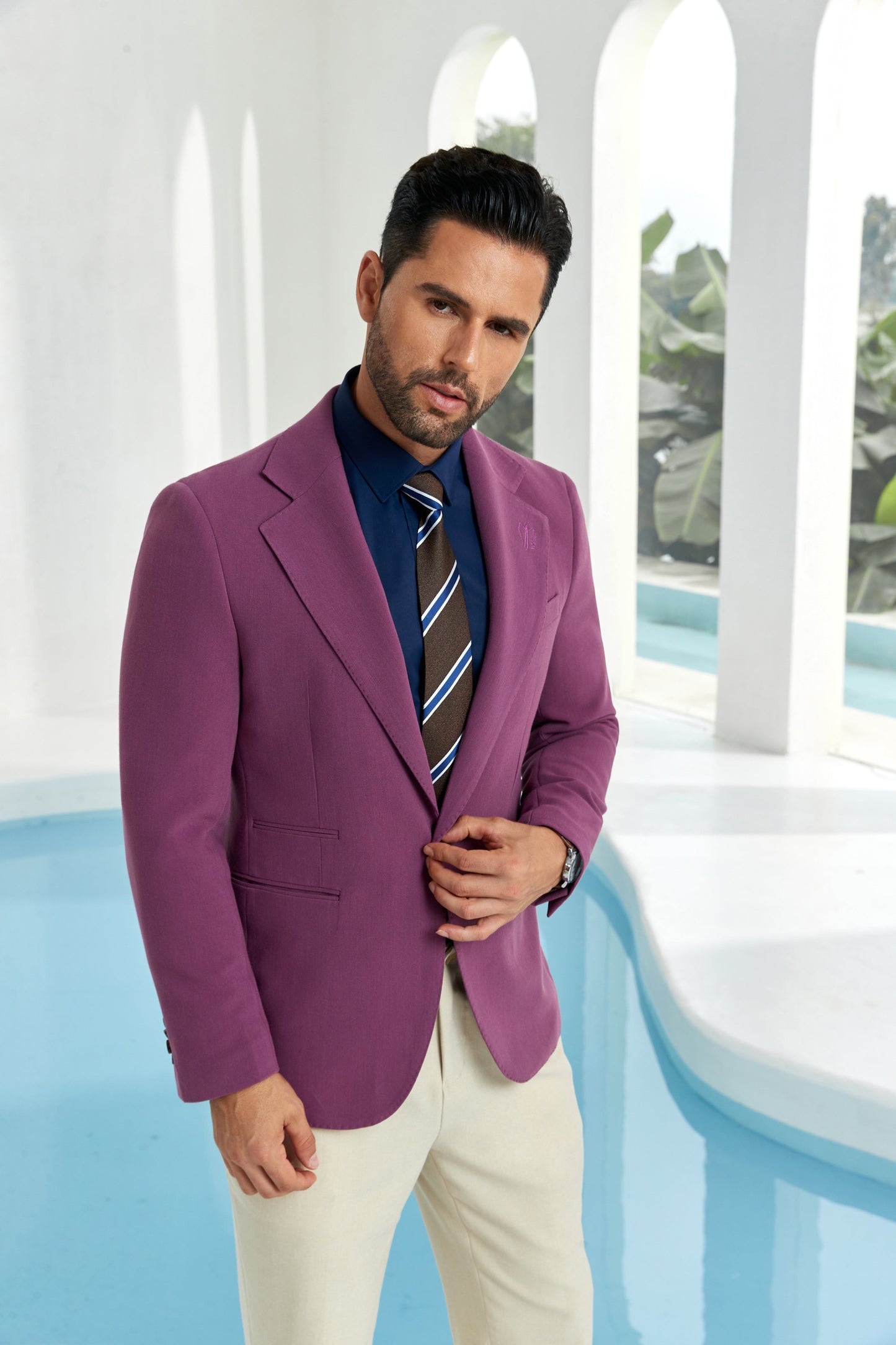 ly1088 Designer Style purple Men's One Button Blazer