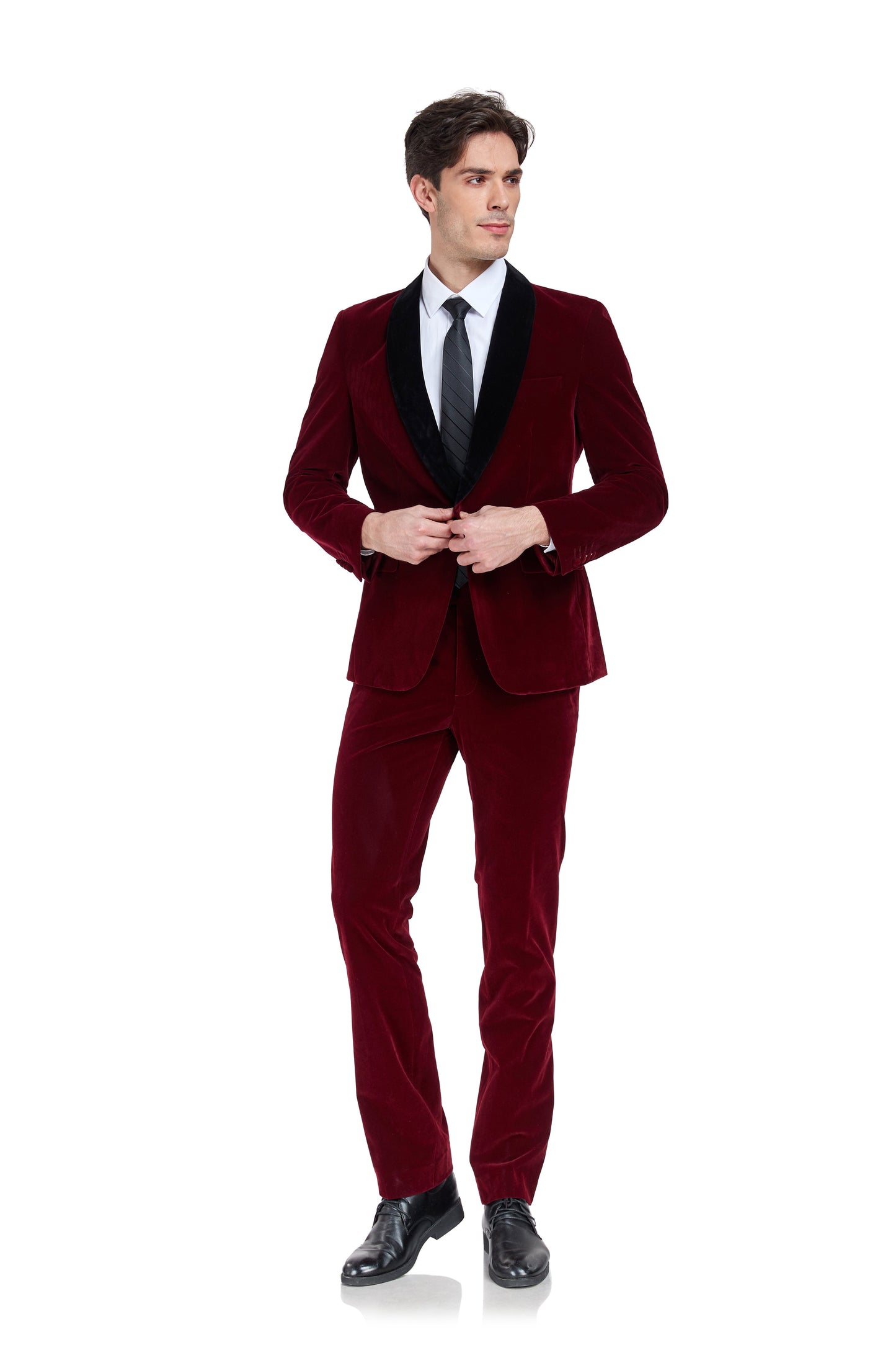 ly1320 Burgundy Velvet 3 Piece Men's Wedding Suits Tuxedos