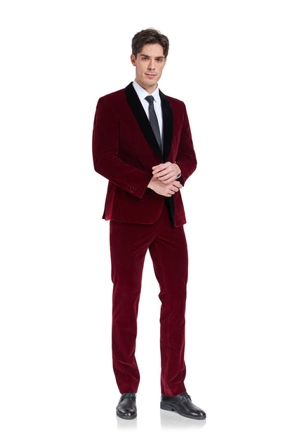 ly1320 Burgundy Velvet 3 Piece Men's Wedding Suits Tuxedos