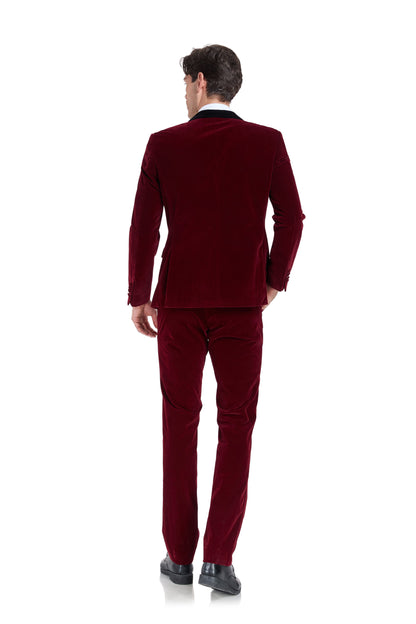 ly1320 Burgundy Velvet 3 Piece Men's Wedding Suits Tuxedos