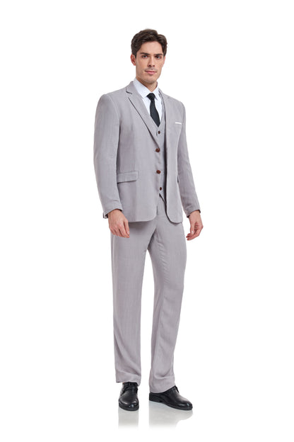 ly1177 Grey Retro Linen Beach Wedding Summer 3 Pieces Men Suits