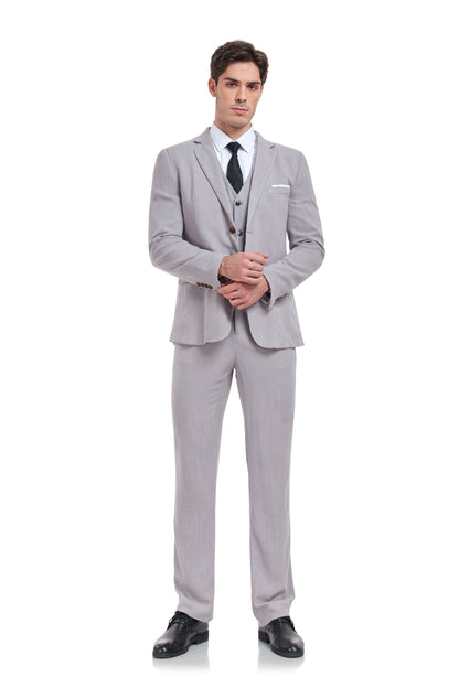 ly1177 Grey Retro Linen Beach Wedding Summer 3 Pieces Men Suits