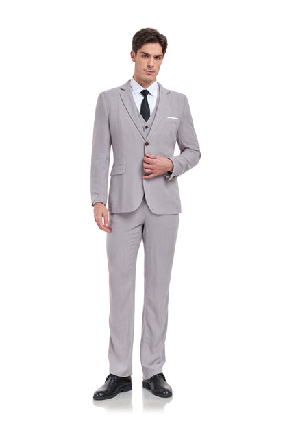 ly1177 Grey Retro Linen Beach Wedding Summer 3 Pieces Men Suits