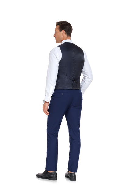 ly1398 Navy Men's Suits 2 Pieces Vest+Pants Set V-Neck Slim Fit Casual Waistcoat Suit