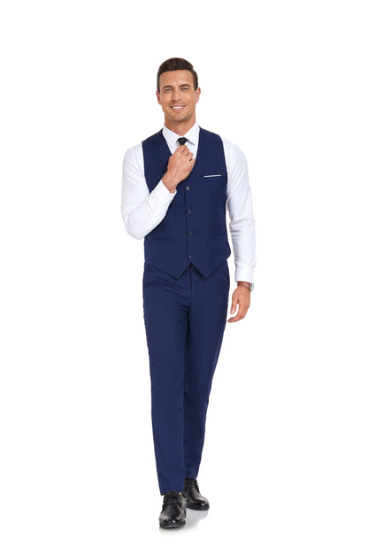 ly1398 Navy Men's Suits 2 Pieces Vest+Pants Set V-Neck Slim Fit Casual Waistcoat Suit