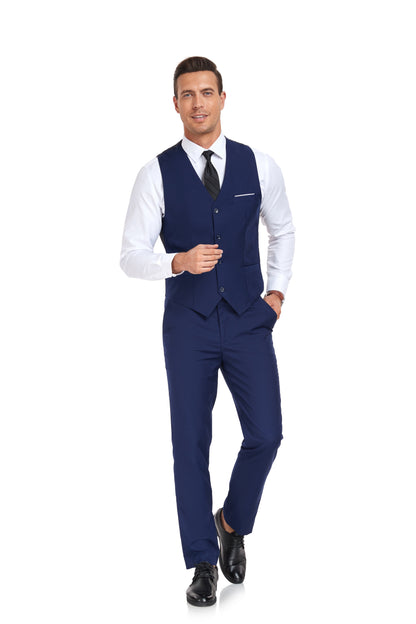 ly1398 Navy Men's Suits 2 Pieces Vest+Pants Set V-Neck Slim Fit Casual Waistcoat Suit