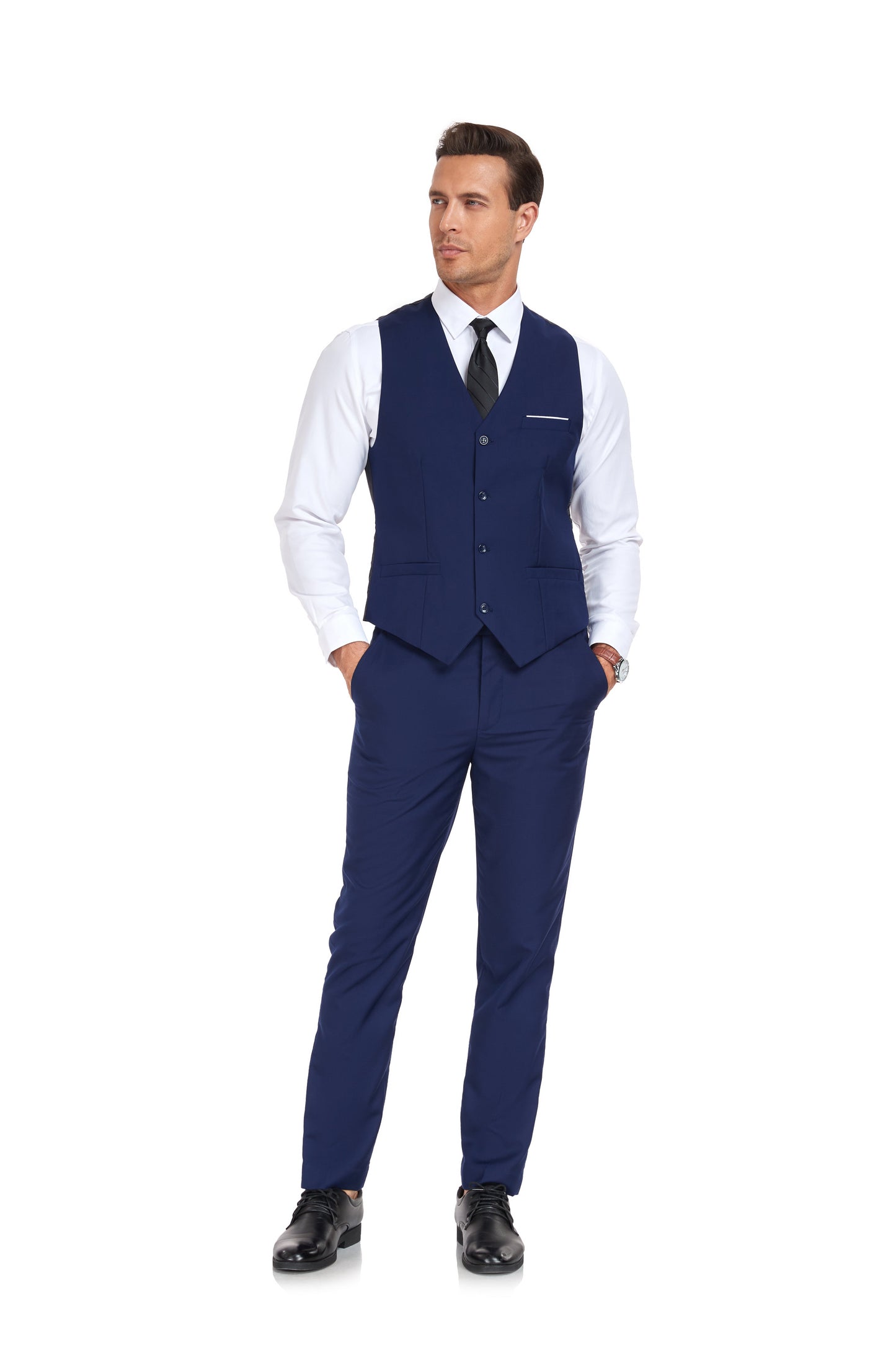 ly1398 Navy Men's Suits 2 Pieces Vest+Pants Set V-Neck Slim Fit Casual Waistcoat Suit