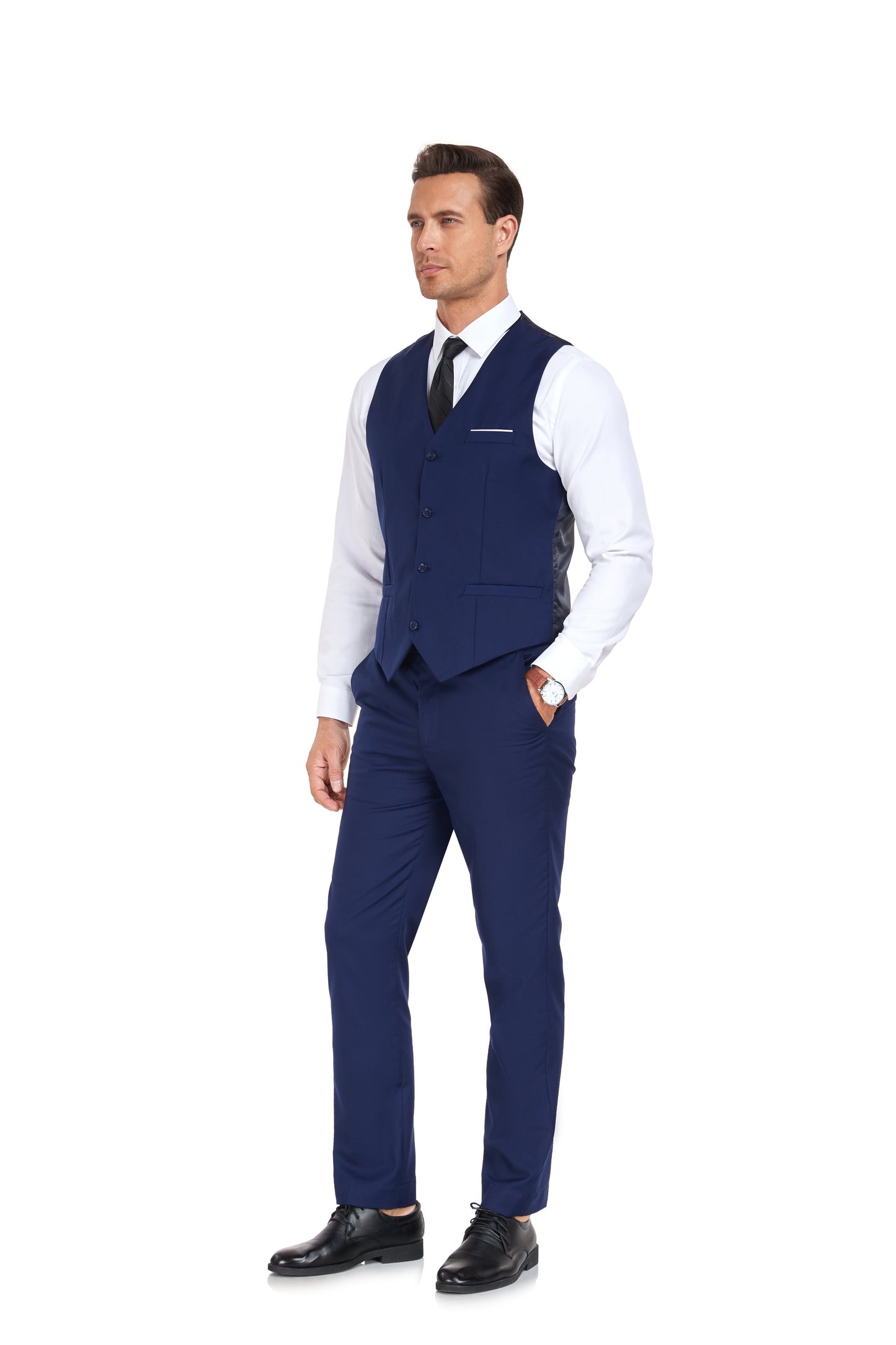 ly1398 Navy Men's Suits 2 Pieces Vest+Pants Set V-Neck Slim Fit Casual Waistcoat Suit