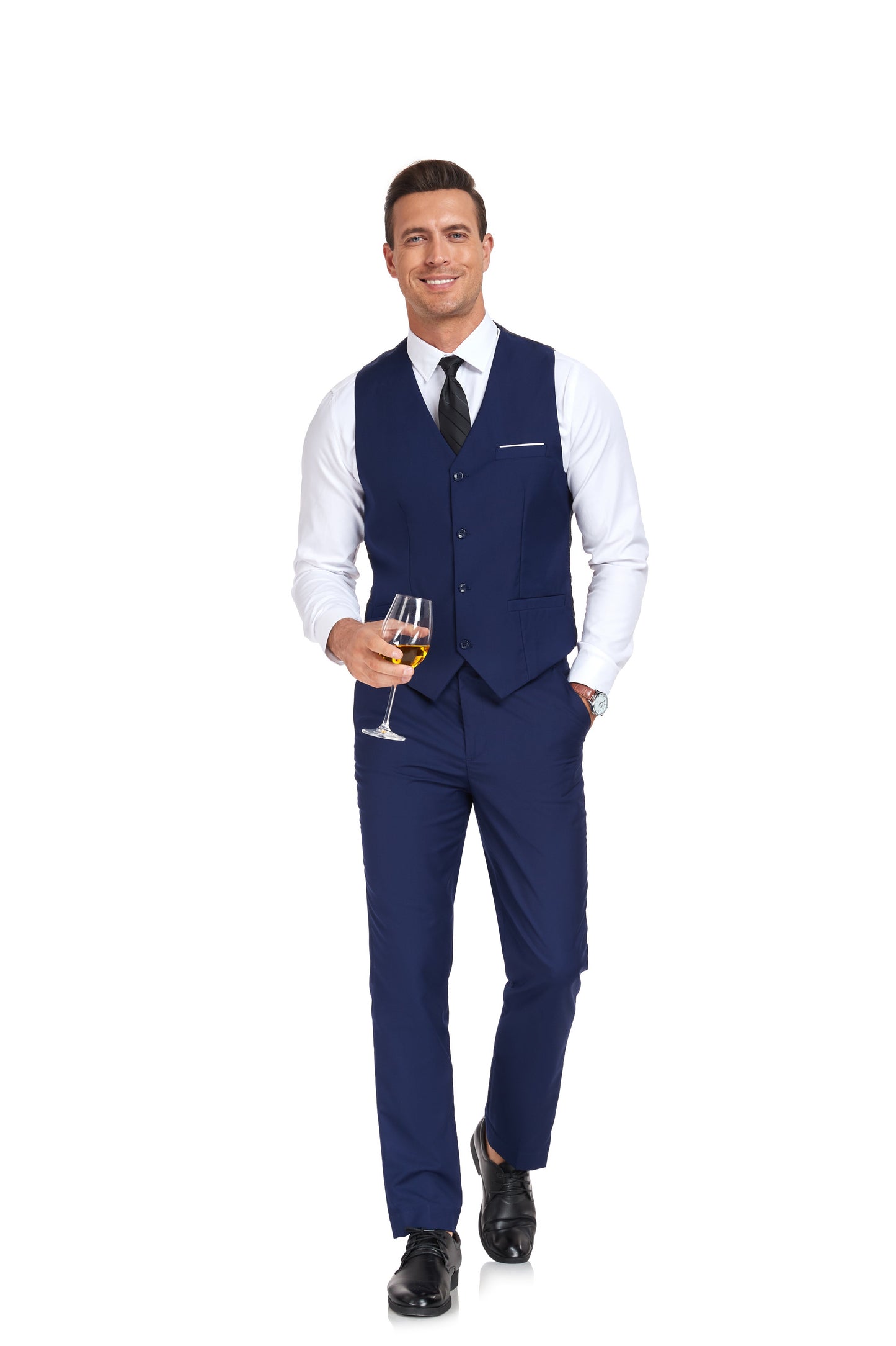 Navy Men's Suits 2 Pieces Vest+Pants Set V-Neck Slim Fit Casual Waistcoat Suit