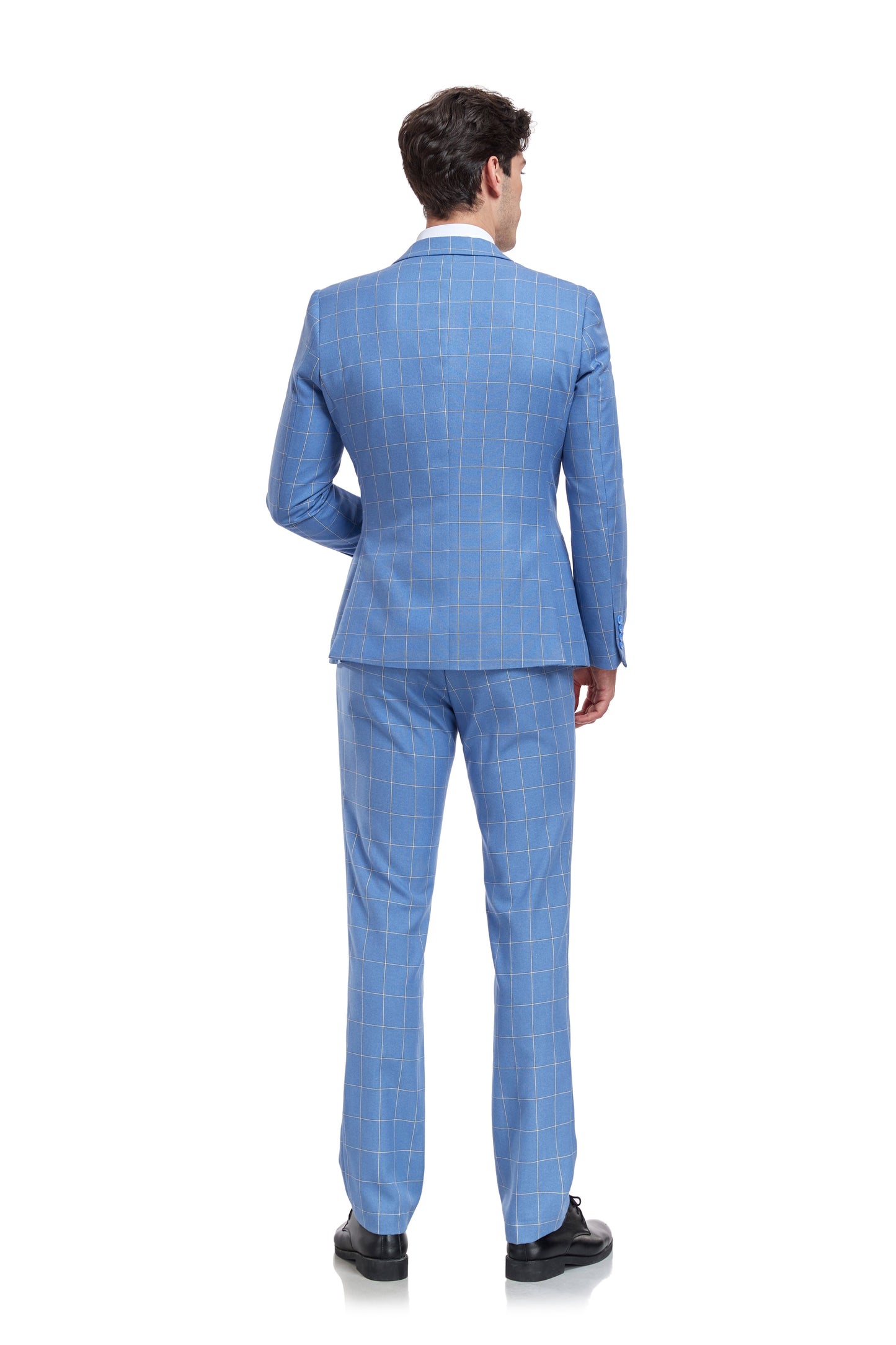 ly1323 Light Blue Plaid Men's 3 Piece Slim Fit Suit Set