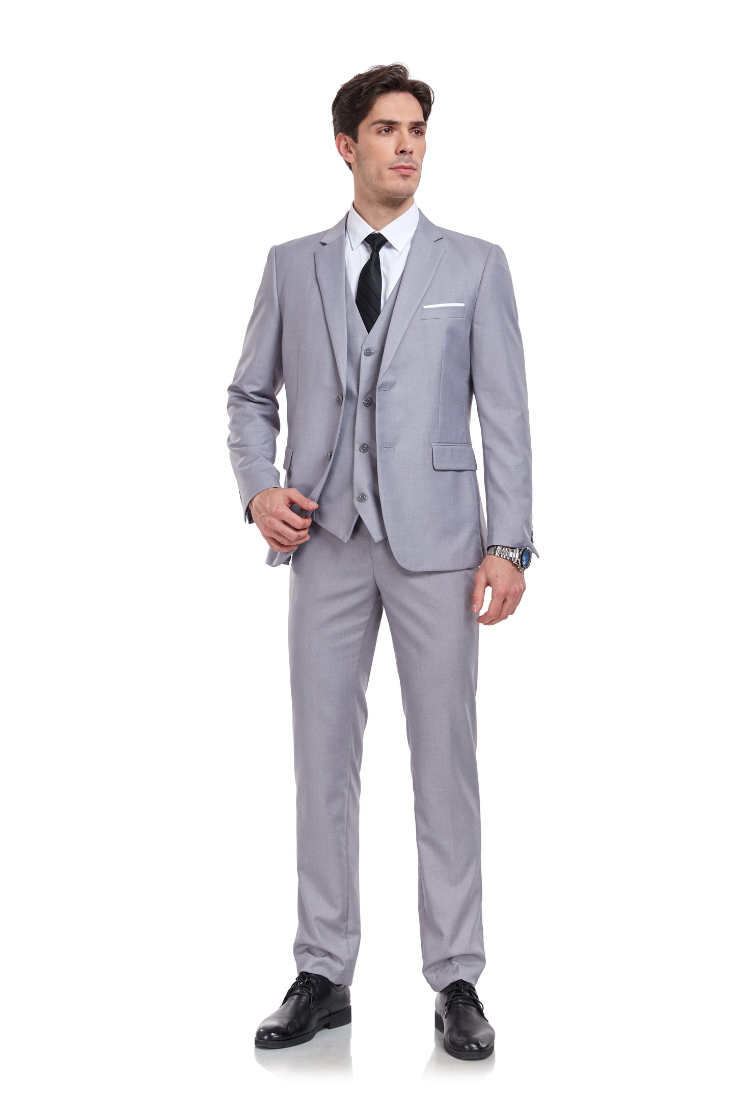 ly1325 Light Grey Two Button Wedding 3 Pieces Slim Fit Men Suits