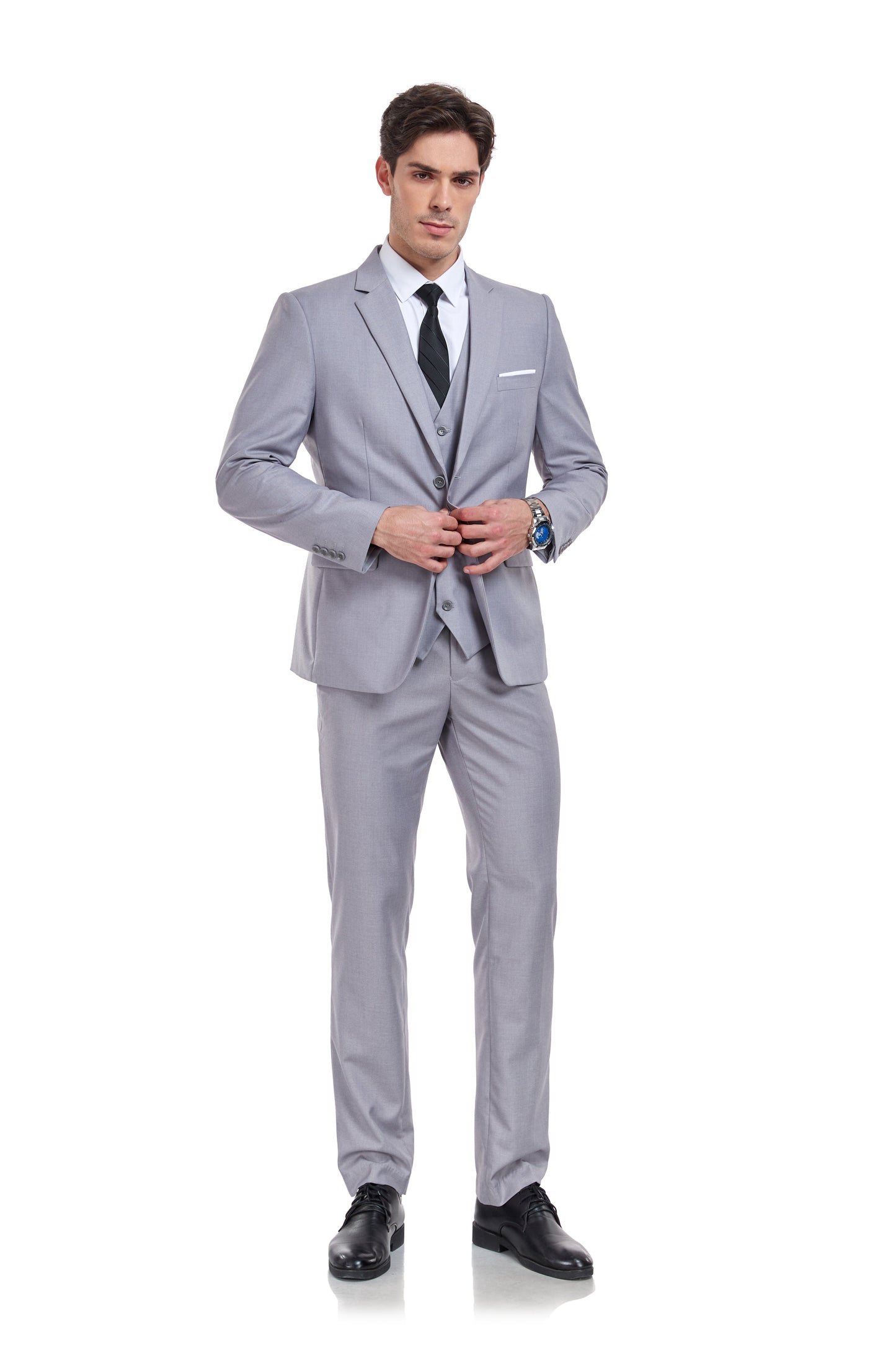 ly1325 Light Grey Two Button Wedding 3 Pieces Slim Fit Men Suits