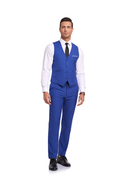 ly1399 Royal Blue Men's Suits 2 Pieces Vest+Pants Set V-Neck Slim Fit Casual Waistcoat Suit