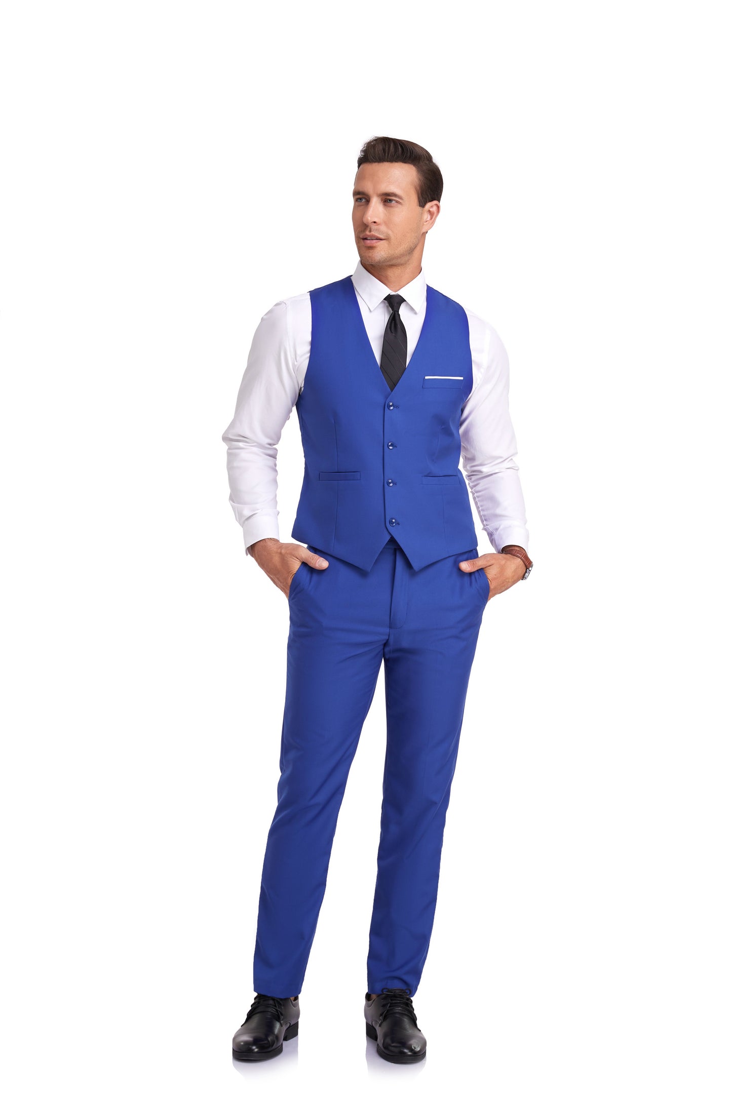 ly1399 Royal Blue Men's Suits 2 Pieces Vest+Pants Set V-Neck Slim Fit Casual Waistcoat Suit