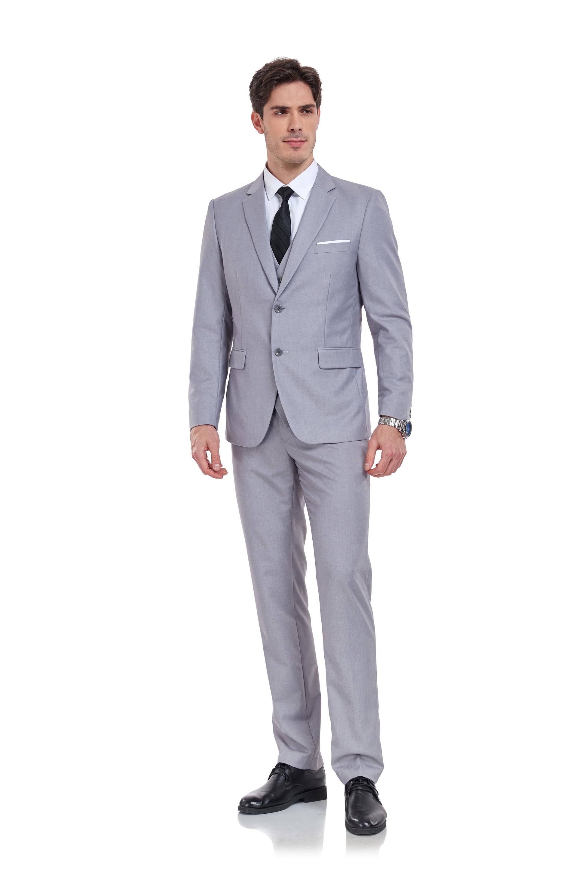 Light Grey Two Button Wedding 3 Pieces Slim Fit Men Suits