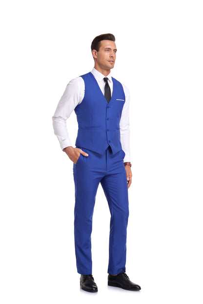 ly1399 Royal Blue Men's Suits 2 Pieces Vest+Pants Set V-Neck Slim Fit Casual Waistcoat Suit