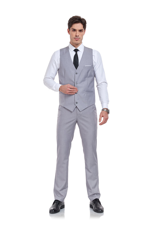 Light Grey Men's Suits 2 Pieces Vest+Pants Set V-Neck Slim Fit Casual Waistcoat Suit