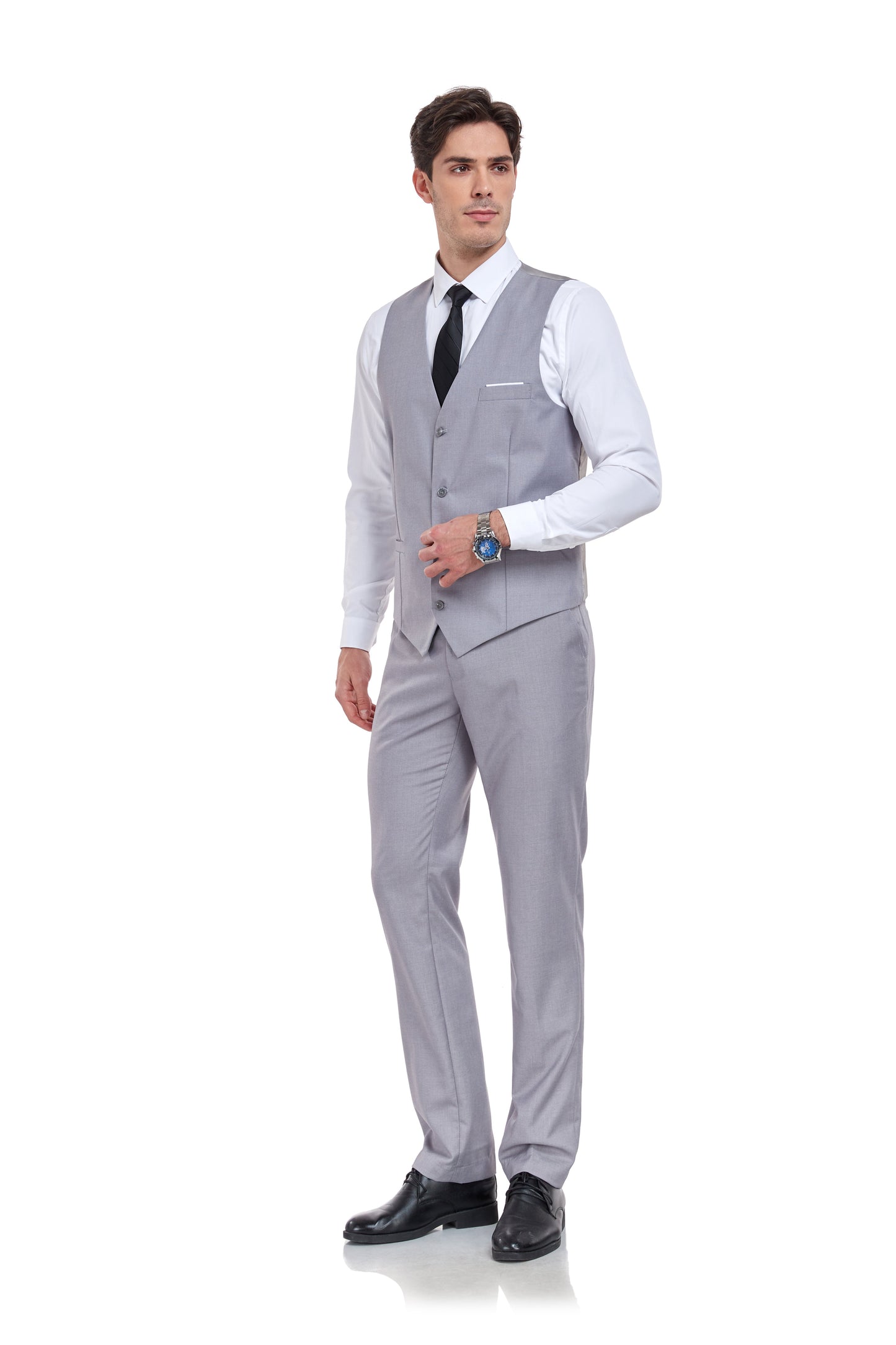 ly1317 Light Grey Men's Suits 2 Pieces Vest+Pants Set V-Neck Slim Fit Casual Waistcoat Suit