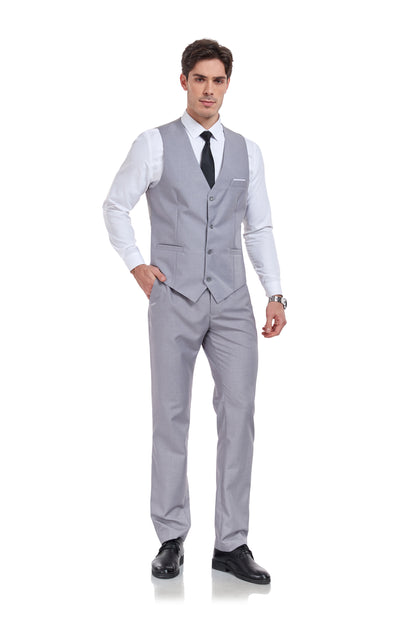 ly1317 Light Grey Men's Suits 2 Pieces Vest+Pants Set V-Neck Slim Fit Casual Waistcoat Suit