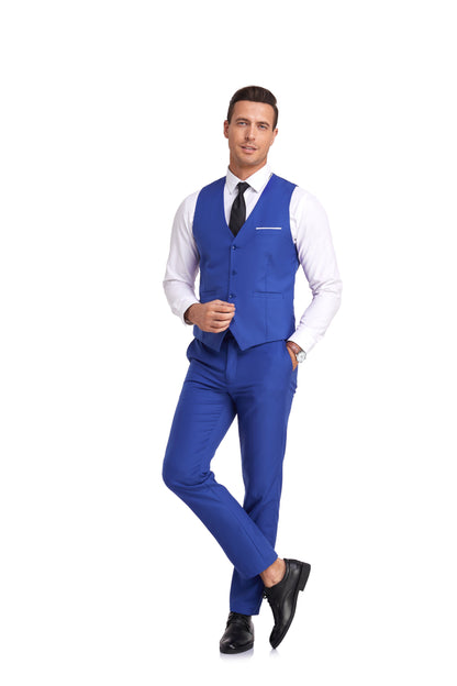 ly1399 Royal Blue Men's Suits 2 Pieces Vest+Pants Set V-Neck Slim Fit Casual Waistcoat Suit