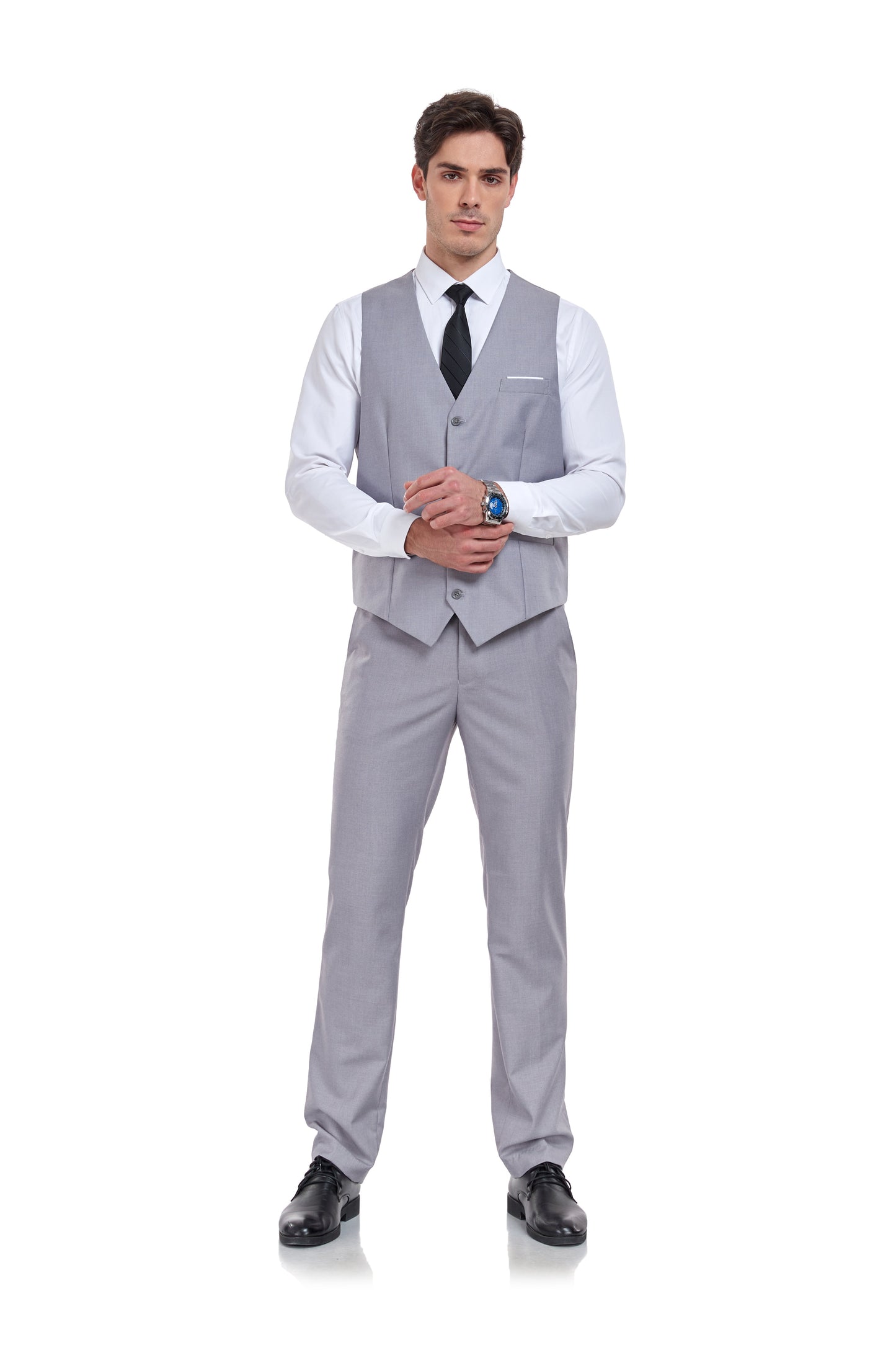 ly1317 Light Grey Men's Suits 2 Pieces Vest+Pants Set V-Neck Slim Fit Casual Waistcoat Suit