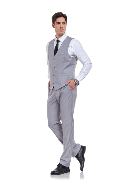 ly1317 Light Grey Men's Suits 2 Pieces Vest+Pants Set V-Neck Slim Fit Casual Waistcoat Suit