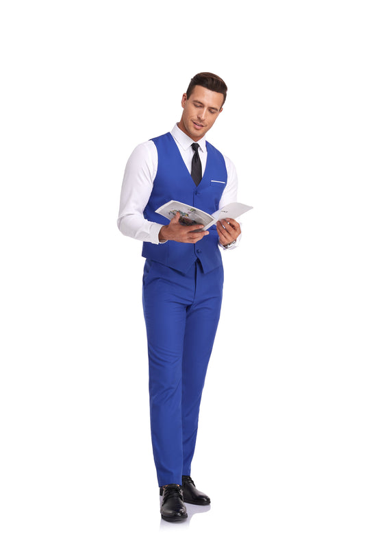 Royal Blue Men's Suits 2 Pieces Vest+Pants Set V-Neck Slim Fit Casual Waistcoat Suit