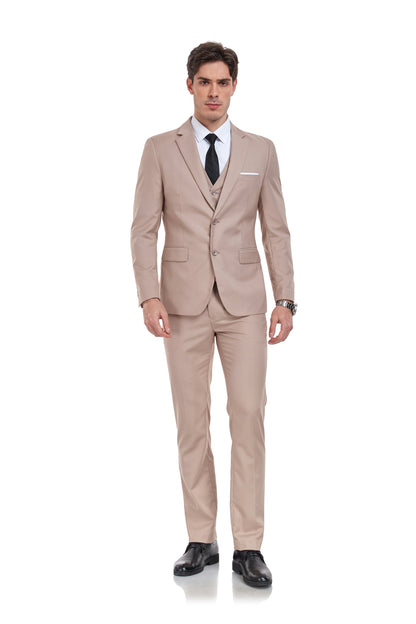 ly1324 Beige Champagne Two Button Wedding 3 Pieces Slim Fit Men Suits