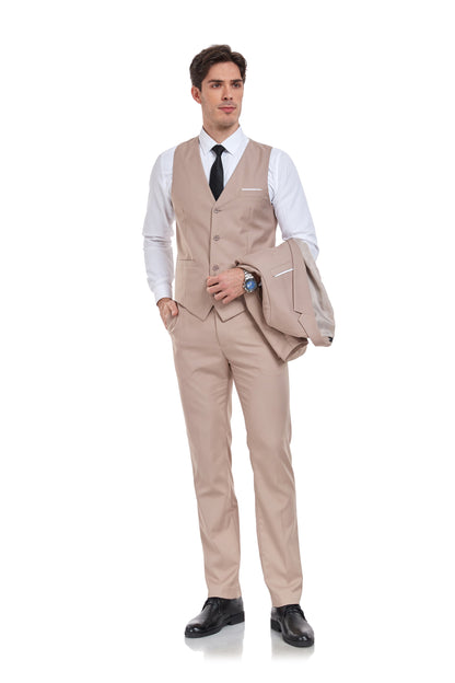 ly1324 Beige Champagne Two Button Wedding 3 Pieces Slim Fit Men Suits