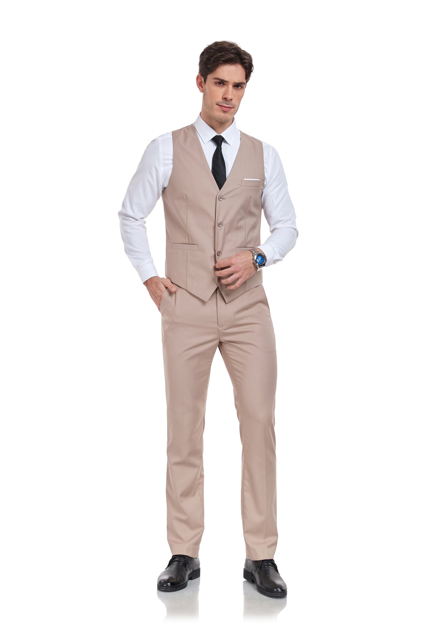 ly1316 Champagne Men's Suits 2 Pieces Vest+Pants Set V-Neck Slim Fit Casual Waistcoat Suit