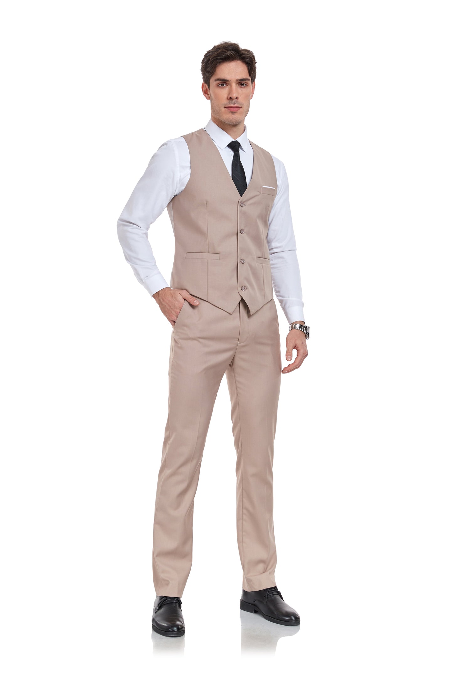 ly1316 Champagne Men's Suits 2 Pieces Vest+Pants Set V-Neck Slim Fit Casual Waistcoat Suit