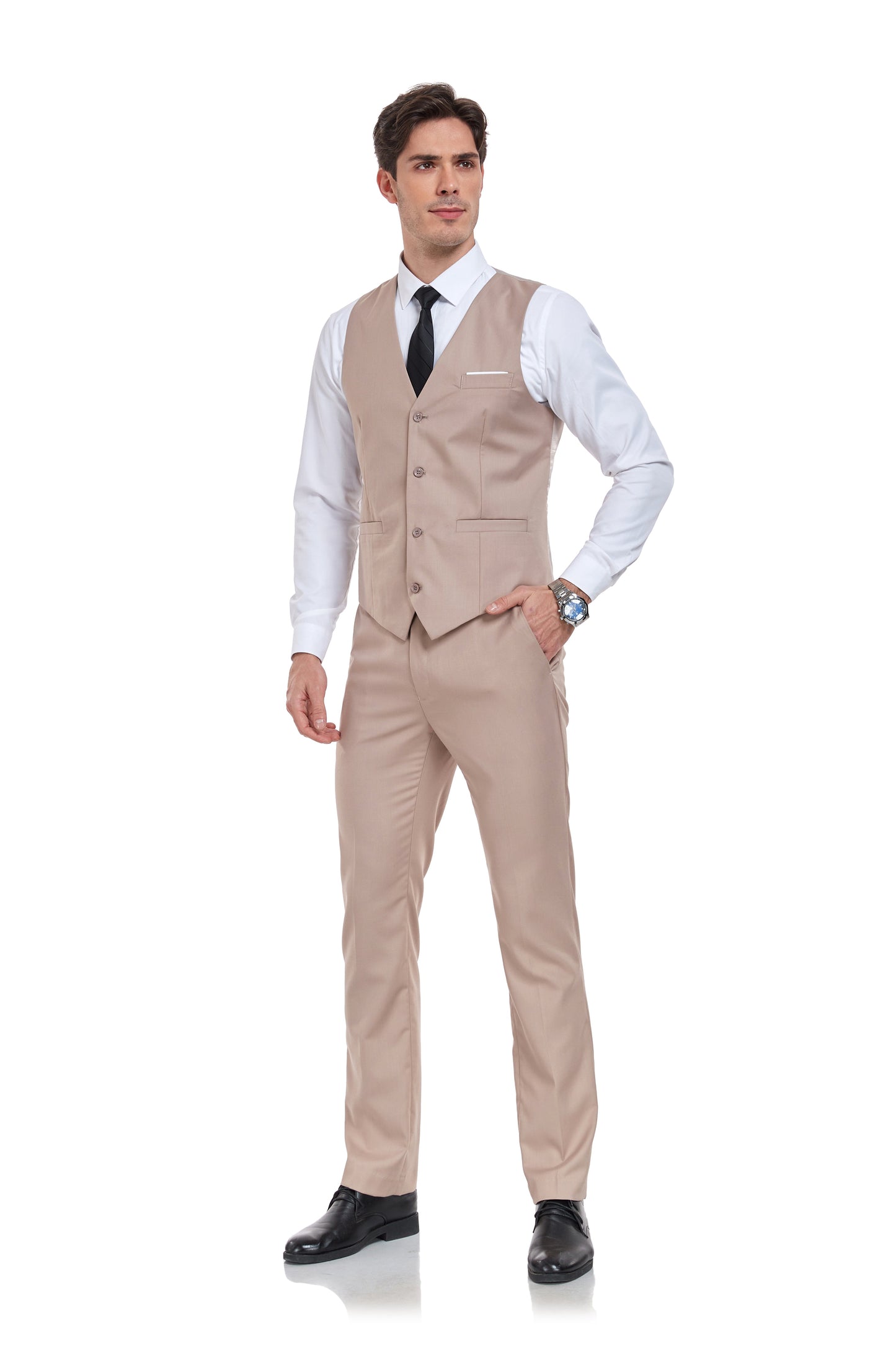 ly1316 Champagne Men's Suits 2 Pieces Vest+Pants Set V-Neck Slim Fit Casual Waistcoat Suit