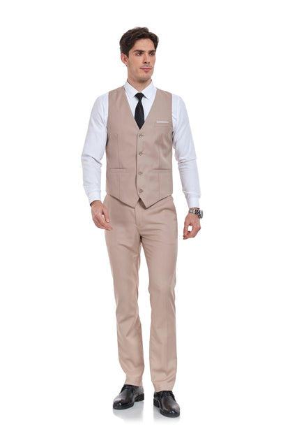 ly1316 Champagne Men's Suits 2 Pieces Vest+Pants Set V-Neck Slim Fit Casual Waistcoat Suit