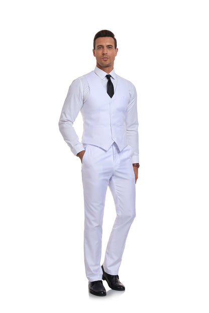 ly1400 White Men's Suits 2 Pieces Vest+Pants Set V-Neck Slim Fit Casual Waistcoat Suit