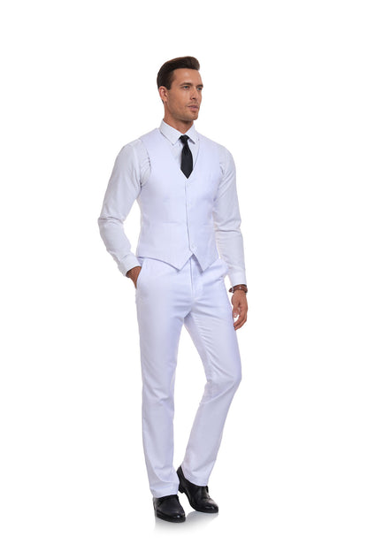 ly1400 White Men's Suits 2 Pieces Vest+Pants Set V-Neck Slim Fit Casual Waistcoat Suit