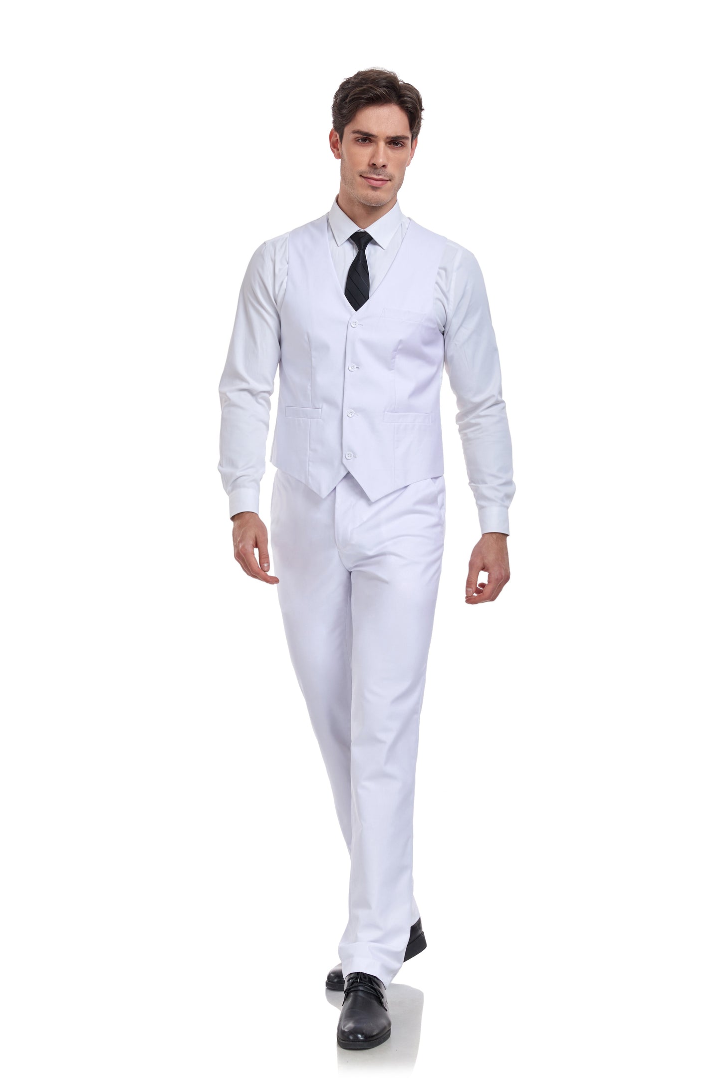 ly1319 White Men's Suits 2 Pieces Vest+Pants Set V-Neck Slim Fit Casual Waistcoat Suit