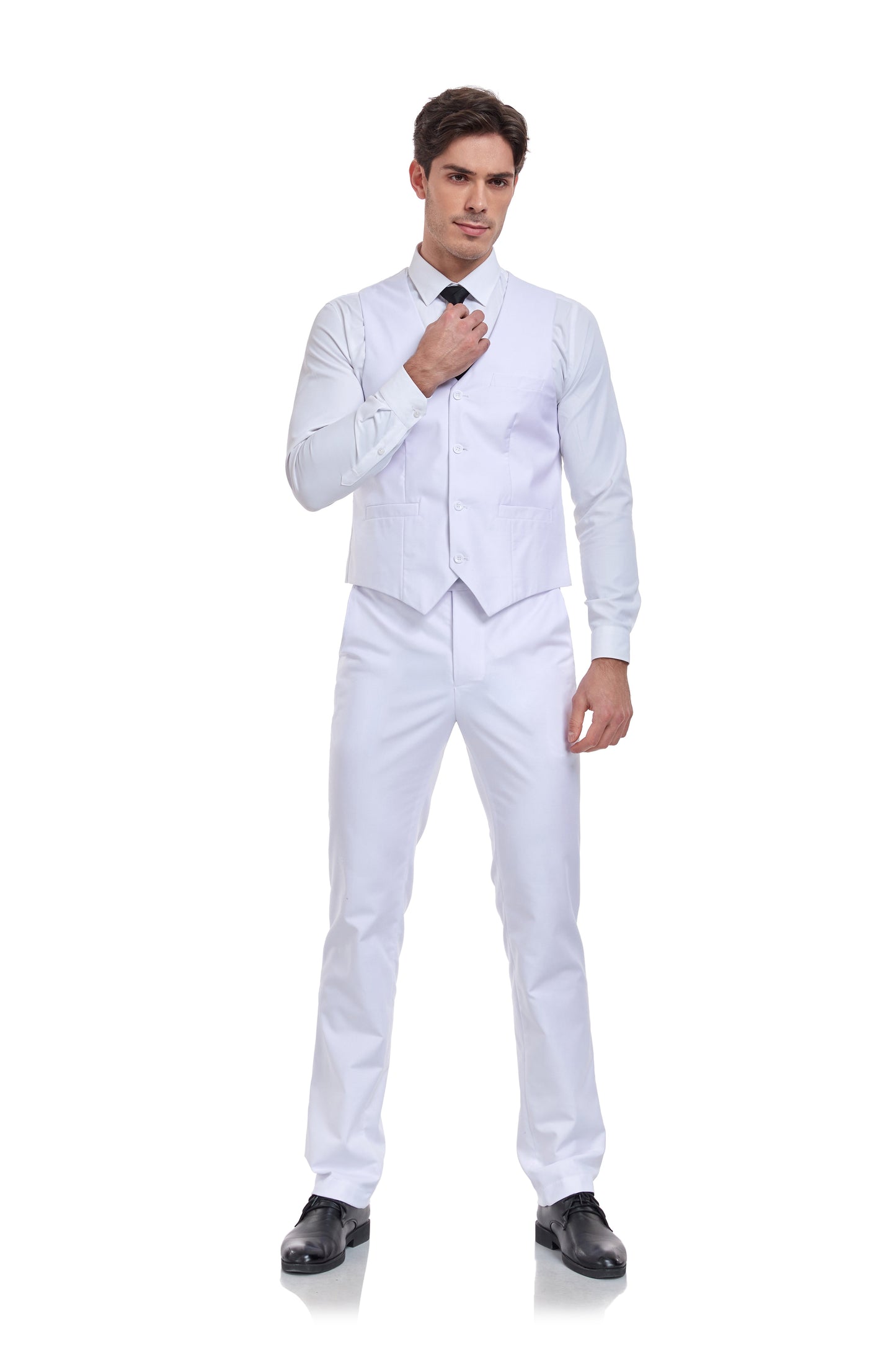 ly1319 White Men's Suits 2 Pieces Vest+Pants Set V-Neck Slim Fit Casual Waistcoat Suit