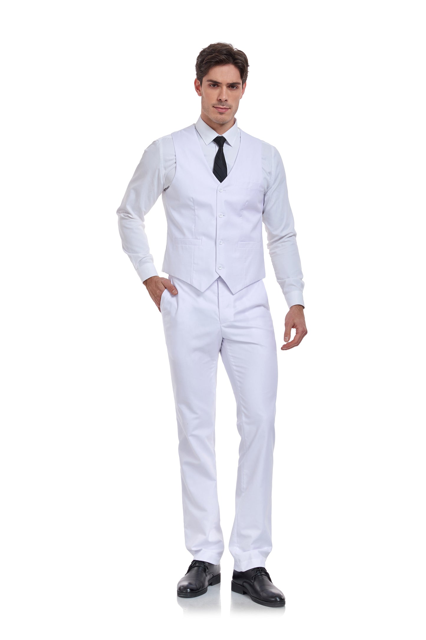 ly1319 White Men's Suits 2 Pieces Vest+Pants Set V-Neck Slim Fit Casual Waistcoat Suit