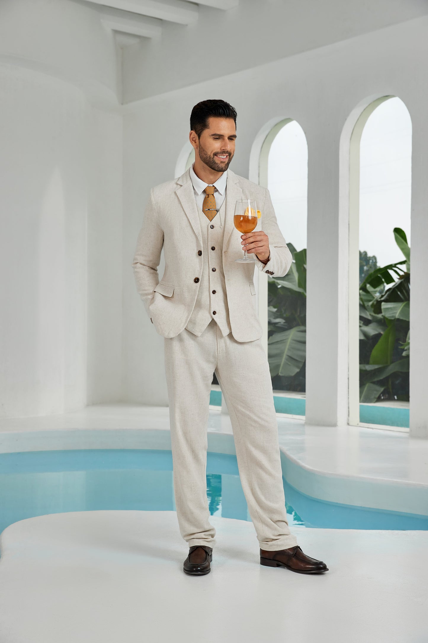 ly1110 Beige Linen Beach Wedding Men Suits (MORE CHOICE+)🔥