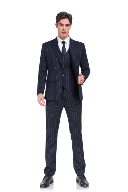 ly1321 Navy Stripe Men's 3 Piece Suit Set