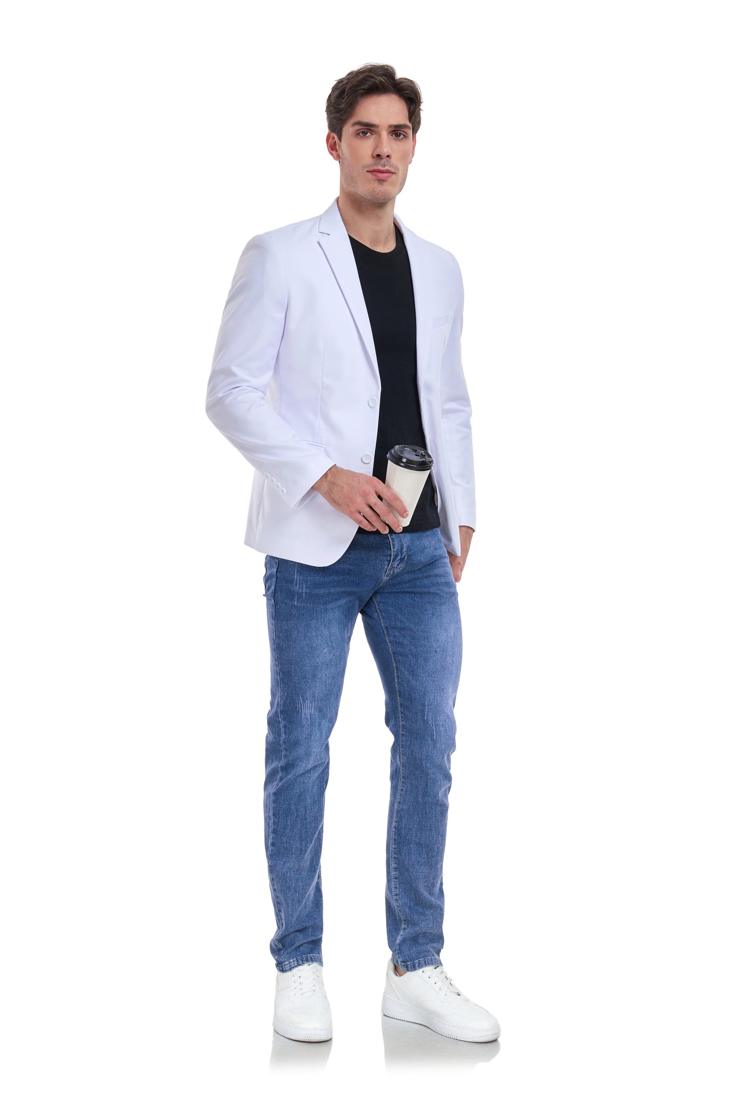 ly1315 White Men's Two Button Blazer for Party, Wedding and Business