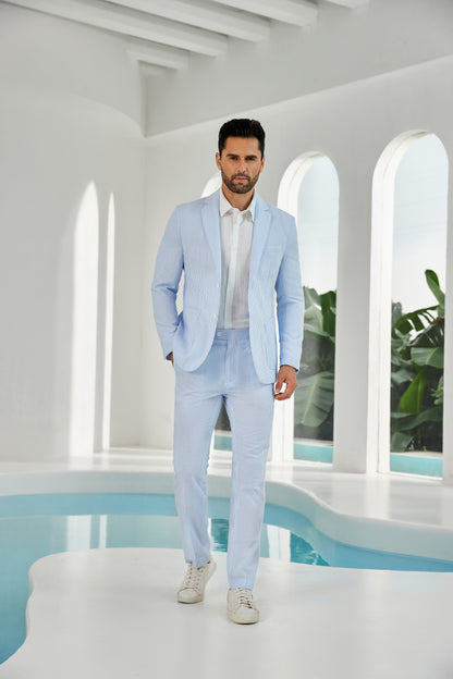 ly1114 Seersucker Striped Blazer Pants 2 Piece Men's Summer Suit