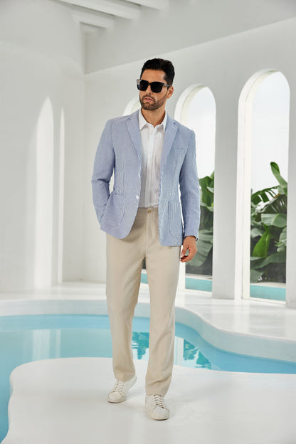 ly1111 Seersucker Striped Men's Summer Blazer