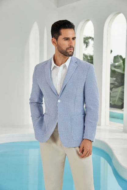 ly1111 Seersucker Striped Men's Summer Blazer