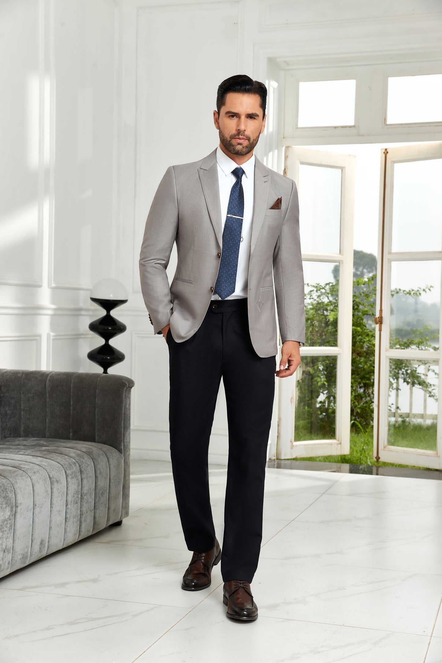 ly1066 Light Grey Fashion Business Two Button Mens Blazer